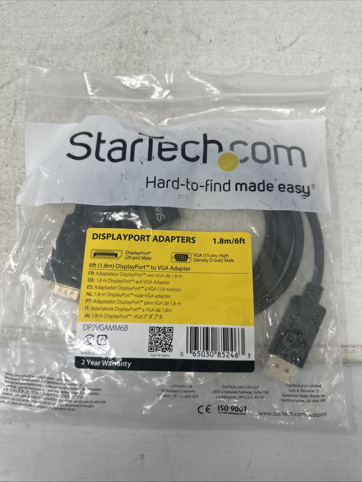 StarTech DP to VGA Adapter Converter Black 6' DP2VGAMM6B 6 '/NEW/NIB