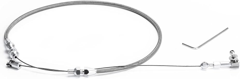 24" Universal Stainless Steel Braided Throttle Cable Kit Adjustable Automotive A
