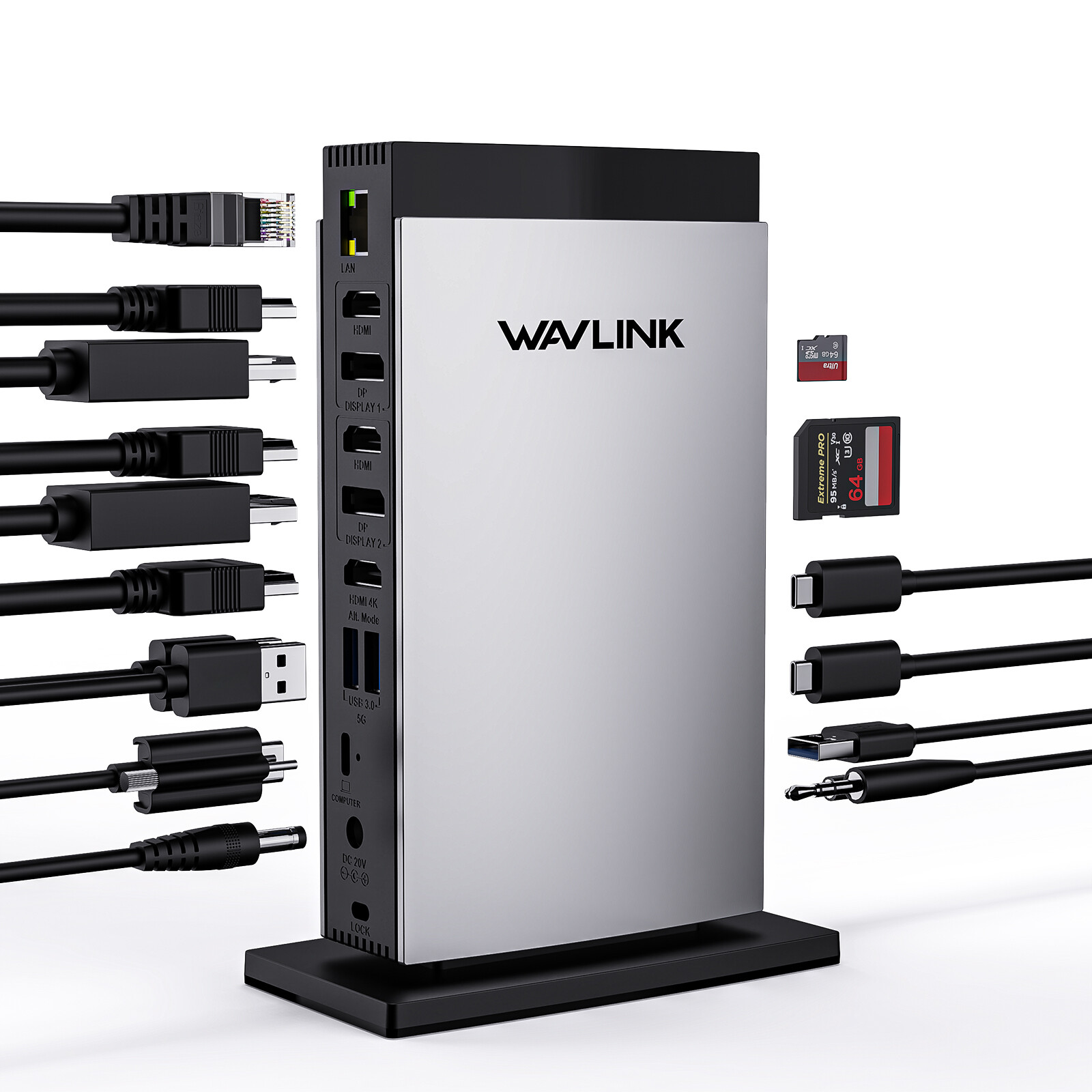 DisplayLink Docking Station Triple 4K Display 100W PD 3HDMI 2DP LAN 3x USB-A