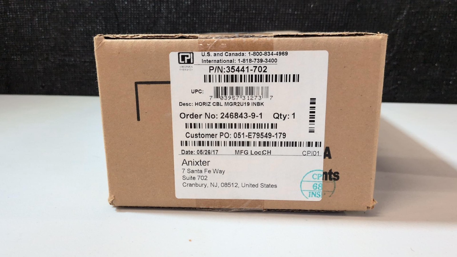 CPI 2U 19in Horizontal Rack Mount Cable Manager Accu-Tech 35441-702