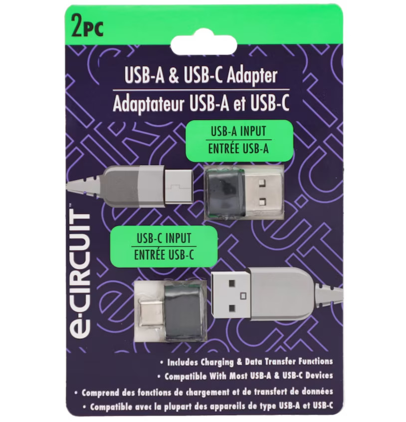 e-Circuit USB-A + USB-C Mini Adapter Set for Charging & Data Transfer, Free S&H.