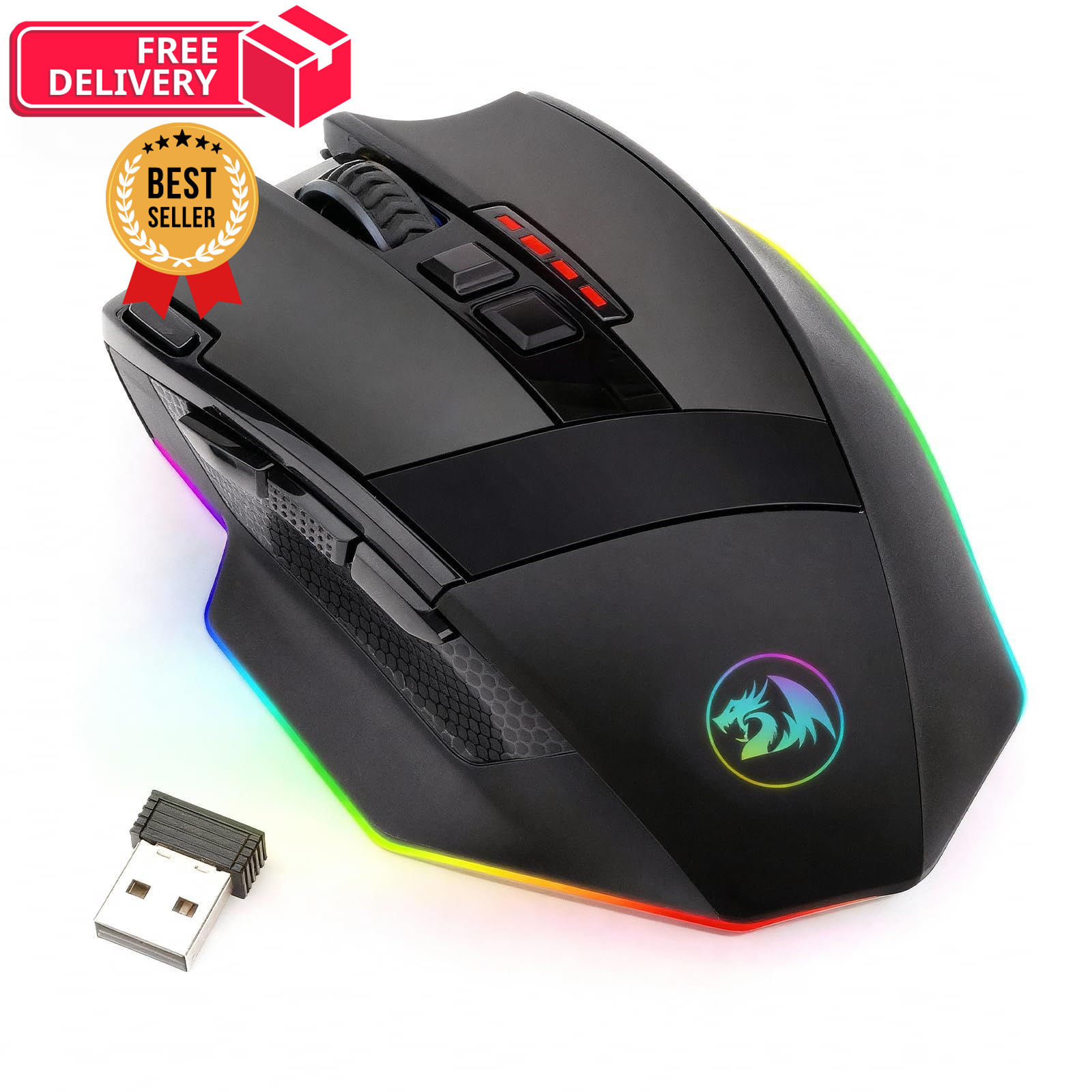 Redragon M801 Wireless Gaming Mouse, RGB Mouse with MMO 9 Black