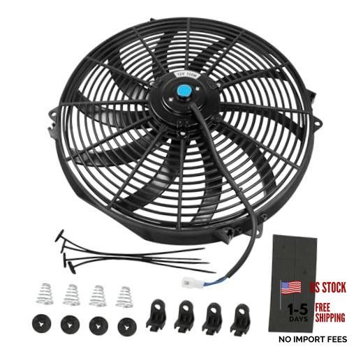 16" Black 12V Pull 1500 CFM Radiator Cooling Universal Slim 16" Inch