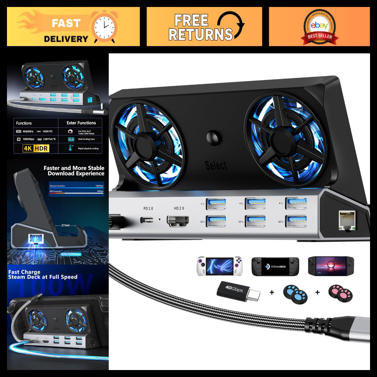 12-in-1 Steam Deck Dock for Gaming Consoles - ROG Ally, Legion Go, Switch & More