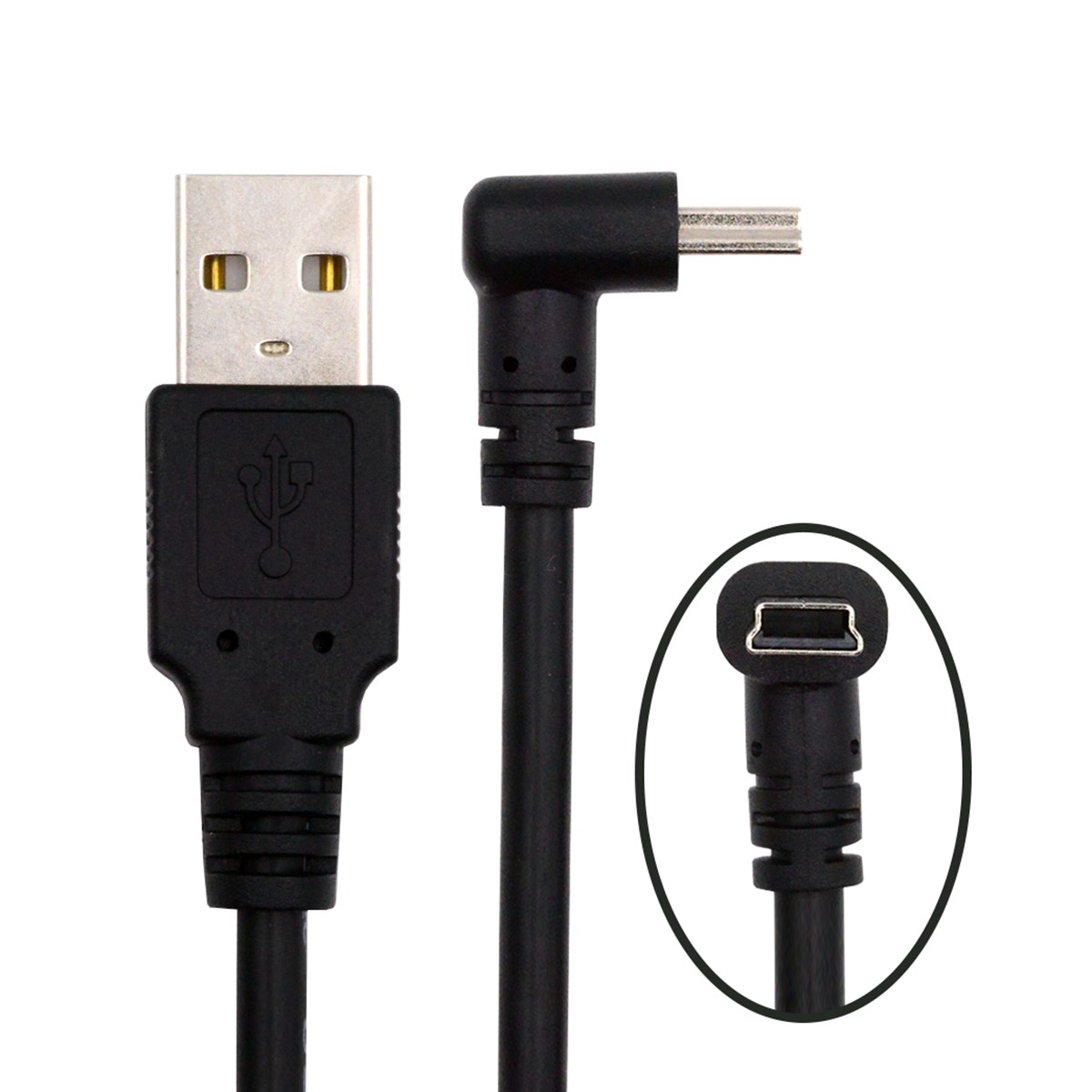 CY Mini USB2.0 Type-B 5Pin Male to Type-A Male Angled Connector Power Data Cable