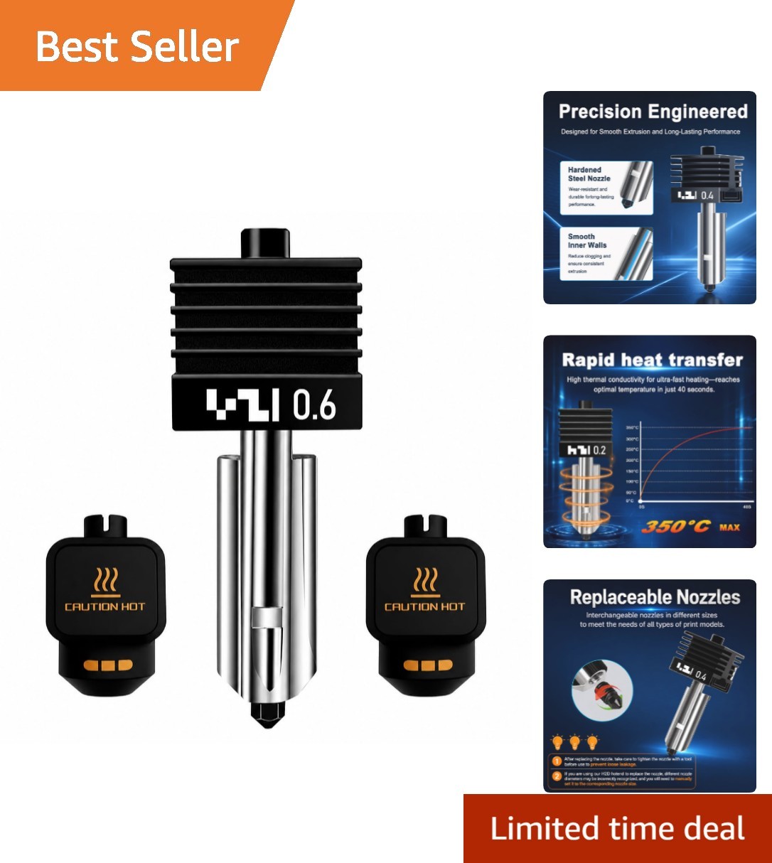 Durable 0.6mm Hotend for Bambu Lab A1 Mini - Max Temp 500°C for Quality Printing