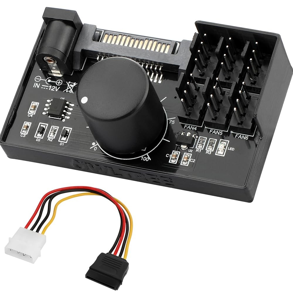 4 Pin 12V PWM Fan Controller 6 Fans Supported , PC Fan Adapter Hub Powered by...