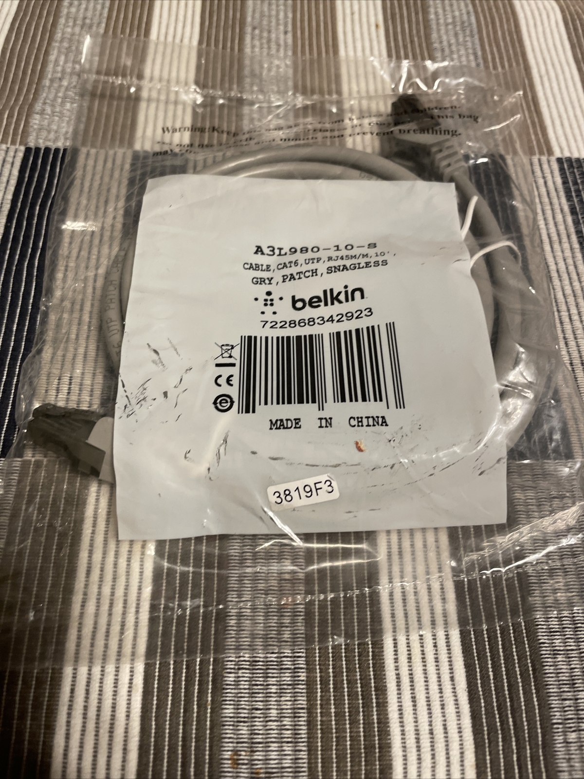 Belkin A3L98010S CAT6 Snagless Patch Cable RJ45/RJ45 10-Feet