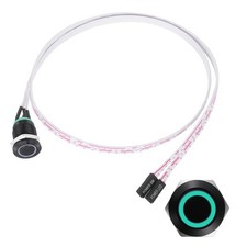 Chassis Metal Button 12mm Ring Green LED Power Button 60cm Wire, Black picture