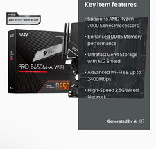 MSI PRO B650M-A WIFI MicroATX AM5 DDR5 Motherboard with Wi-Fi 6E picture