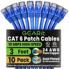 10 PCS Cat 6 Ethernet Cable 3 FT RJ45 Network Patch 10 Gbps Snagless Blue picture