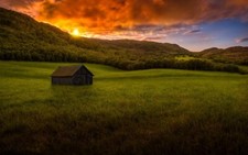 Landscape nature sunset mountains forest grass hut Custom Gaming Mat Desk picture