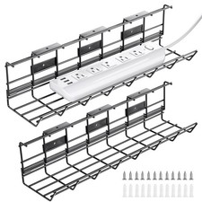 2 Pack DELAMU Under Desk Cable Management Tray, Metal 2*L17 W3.5 H4.1, Black  picture