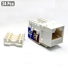 24Pcs Cat5E RJ45 Ethernet LAN Network Keystone Jack 110 Punch Down Snap-in White picture