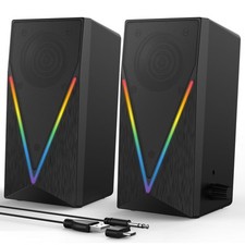 RGB Desktop Speakers with Enhanced Bass, Volume Control & 6 Colorful Lights -... picture