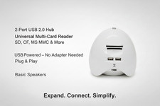 NEW 3-in-1 Portable USB 2.0 Port Hub/Memory Card Reader w/ basic speakers picture