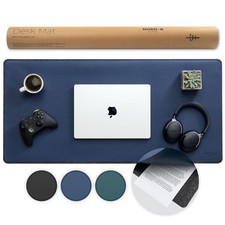 Nordik 35x17 Inch Dual Layer Felt & Leather Desk Pad Mat Midnight Blue picture