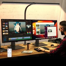 Double Head LED Desk Lamp with Remote Control for Home Office 24W Clamp Black picture