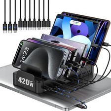 420W 10-Port Fast USB Charging Station for Multiple Devices, Black picture