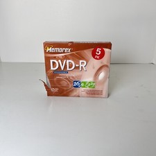 Memorex DVD-R 5 Pack 16X 4.7GB 120 Min Recordable Discs With Cases New Sealed picture