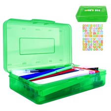 Pencil Case Box Large Green Plastic Hard Storage Container Organizer Crayon Desk picture