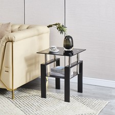 2Pcs Tempered Glass Sofa Table 2-Tier Black End Table  for Living Room Bedroom picture