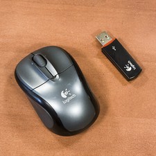 Logitech M-RBS136 Travel USB Wireless Optical Mouse Grey Receiver Cleaned Tested picture