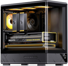 D200 Black Micto ATX PC Case,Digital Screen, One-Piece Curved Glass Desktop Desi picture