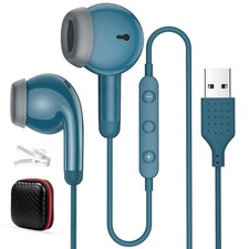 Usb Earbuds For Pc, Headphones With Microphone For Computer, Blue picture