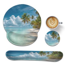 Wrist Rest Support for Mouse Pad Keyboard Set, Hawaii Beach Palm Tree Mouse P... picture