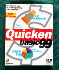 Intuit Quicken Basic 99 For Windows 95/98/NT Disc and Manual in Original Box VTG picture