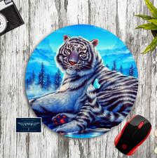 SNOW TIGER W/ BUTTERFLY CUSTOM ROUND PC MOUSE PAD DESK MAT SCHOOL OFFICE GIFT picture