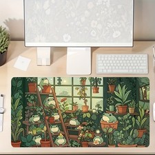 Oversized Gaming Mouse Pad - Artistic Frog And Botanical Design, Non-Slip Rubb picture