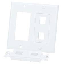 4 Port Hole 2-Gang Wall Plate Faceplate Keystone Jack Cat6 Cat5e RJ45 RJ11 White picture