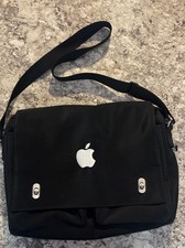Apple Logo Embroidered Gemline Black Laptop Travel Messenger Bag Rare VGUC picture