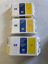 Genuine HP 80 Yellow C4848A (Qty 3) and C4823A Ink and Cleaner, NOS Expired picture