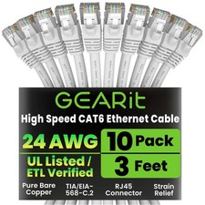 10 PCS 3FT Cat 6 Ethernet Cable 10Gbps RJ45 Snagless Network Patch Cord White picture