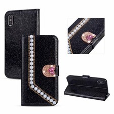 Diamond Love Pearl Card Wallet Cover Case For S26 S25 S24 S23 S22 S21 S10 S20 picture