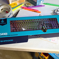 SHIPADOO D500 Mechanical Wired Backlit Keyboard & Mouse Bundle, 5000 DPI picture