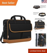 Stylish 15.6 Inch Laptop Briefcase - Water-Resistant Black Brown Messenger Bag picture