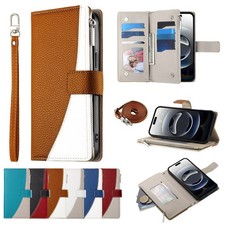 Flip Zip Splice Leather Wallet Cover Case For 18 17 16 15 14 13 11 12 Pro Max picture
