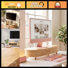 Curved Bamboo Monitor Stand, Wood Desk Shelf Riser for Computer & Laptop picture