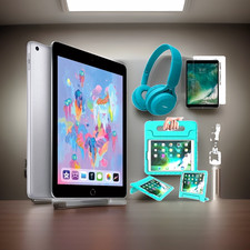 Apple iPad Tablet Bundle w/ Headphones, Case & Charger - Silver/Black picture