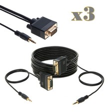 3-Pack - 35FT SVGA M/M + 3.5mm Aux Audio Cable Jack for Monitor PC Projector TV picture