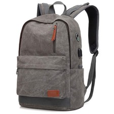 Canvas Backpack with USB Charging Port, 17.32in X 12.6in X 6.0in, Gray picture