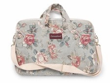 Canvaslove Floral Padded Canvas Laptop Shoulder Messenger Bag Gray Pink picture
