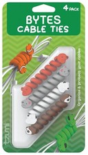 Tzumi Bytes Cable Ties 4-Pack Cute Animal Wire Organizers Spiral Cord Clips Kids picture