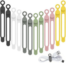 12-Pcs Silicone Cable Ties Reusable Elastic Wire Cord Organizers Multi-Color picture