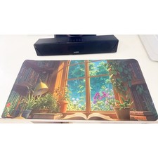 Aesthetic Bookshelf & Plant Window Oversized Mouse Pad 23.6