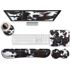 Keyboard & Mouse Wrist Rest Support Padded Memory Foam Set Cowhide Brown Black picture
